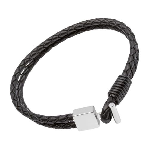 Unique Lederarmband: Schwarz mit Steckverschluss LB0197 (Länge: 19cm)