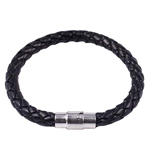 Masslla Schmuck, Leder, Geflochten Echtleder Armreif, Fuer Damen, Schwarz   Breite 6mm   Laenge 18cm