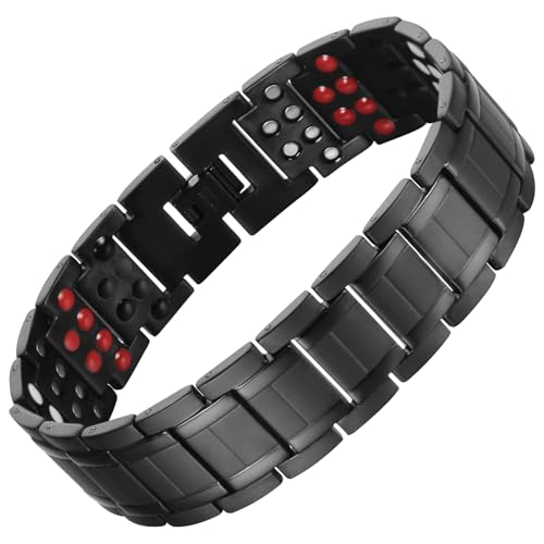 Generisch Herren-Titanarmband in Schwarz mit Magneten, Schwarzes Herren-Titanarmband, Titan Magnetarmband für Männer, Herren Armband, Doppelreihiges Magnet Armband