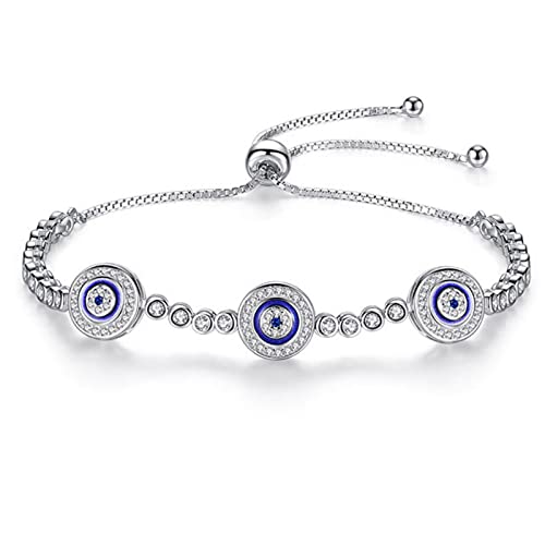 WEITING Damen-Armband, böser Blick, Hamsa, echtes 925er Sterlingsilber, für Herren, luxuriös, runde blaue Augen, CZ-Kristall, Tennis-Armband, Weißgold