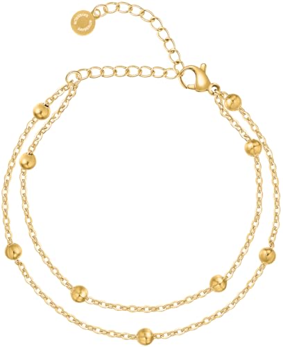 day.berlin Damen Armkette Ally in Gold 18k vergoldet, Layered Armband mit kleinen Kugeln 15,5cm + 4cm variable Länge, 316L Edelstahl nickelfrei und wasserfest