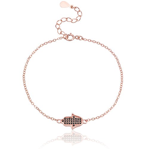 Karisma Damen Silber 925 Armband roségold Schwarz Fatima Hand Zirkonia Länge bis 19cm