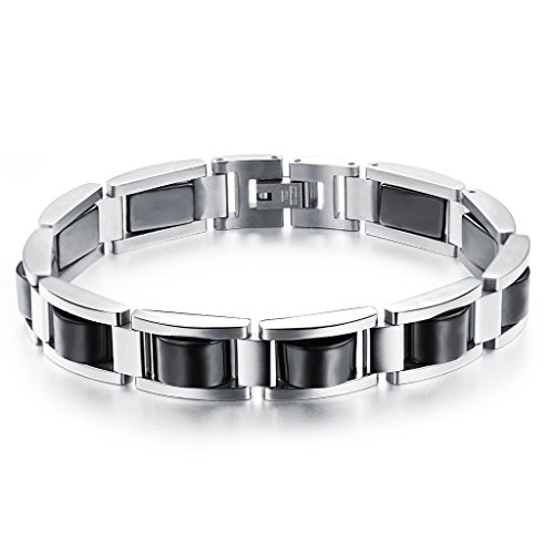 bigsoho Edelstahl Hämatit Herren Armband Schmuck 22cm - Farbe Silber Schwarz