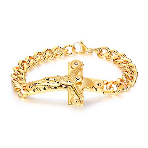 WANGLXTC Titan Stahl Armband Jesus Kreuz Schmuck Armkette Weihnachten Geburtstag Damen und Herren (Geschenkbox), Golden