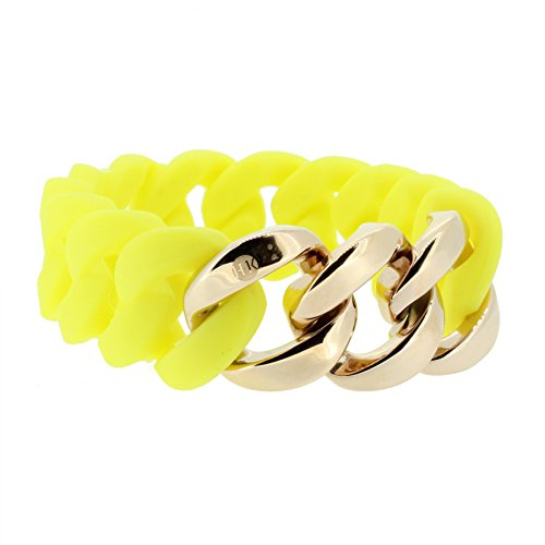 Hanse-Klunker Armband Damen ORIGINAL Silikon Gelb, Edelstahl Rosegold Armreif Armkette Frauen Mädchen Größe 18-19 cm inkl. Schmuck-Geschenk-Box