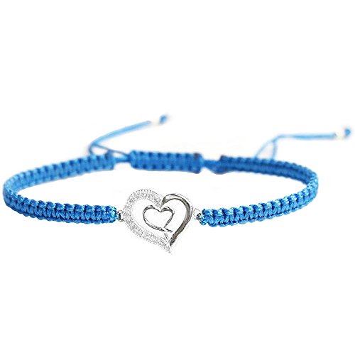 Queenberry Sterling Silber Zirkonia CZ Doppel Herz Love Hand geflochten verstellbar Armband