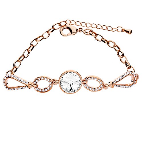 MYA art Damen Armband Armreif Tropfen Runde Ringe mit weißem Zirkonia Strass Steinen Rosegold Vergoldet Rose Weiß MYARGARM-4