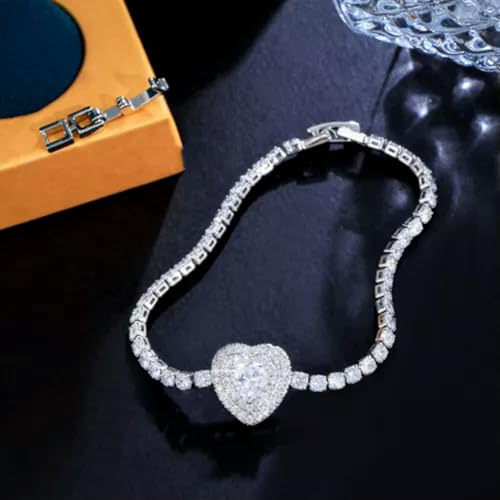 Weißgold überzogene Modemarke Schmuck CZ großes Herz Runde Tenniskette Armband