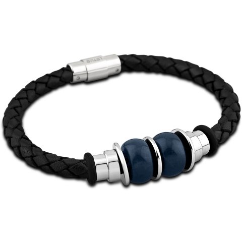 LOTUS LS1385/2/1 Herren Armband Edelstahl Leder schwarz 23,5 cm