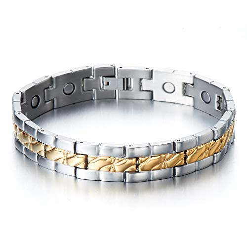 COOLSTEELANDBEYOND Das Magnetische Herren-Armband aus Edelstahl Gold und Silber Schmuck für Herren, Link-Tool zum Entfernen Enthalten