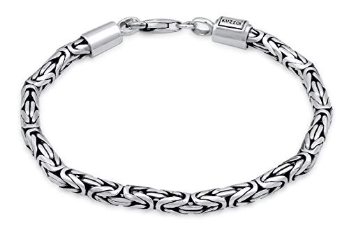 Kuzzoi Buddha Silber-Armband für Herren, handgefertigtes Königskette-Armband aus echten massiven 925 Sterling Silber, Herren-Armband mit Karabiner, 4mm breit, 18g schwer, 0206141819