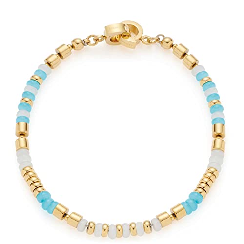 Leonardo Jewels Armband Peppa, Armschmuck aus Edelstahl mit Perlen, blau gold, weiße Catseye-Perlen 18,5 cm, Anker-Kette Damen Schmuck 1 Stück 022824