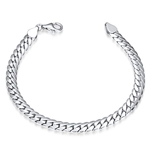 MATERIA Panzerketten Armband Männer - 925 Sterling Silber Herrenschmuck 8mm breit flach rhodiniert SA-125-19 cm