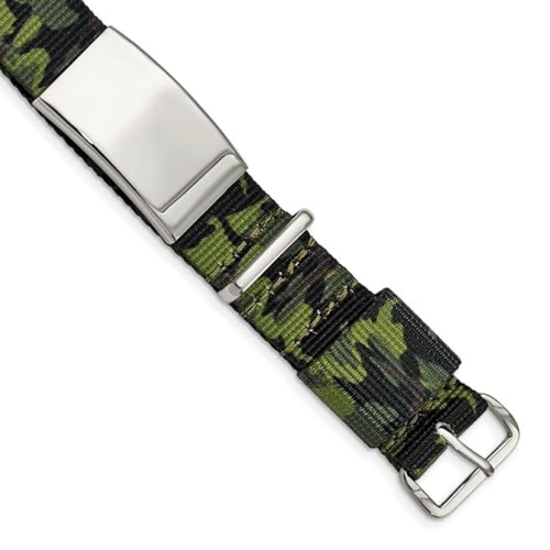 0,75 mm Edelstahl poliert grün Camo Stoff Verstellbar ID-Armband