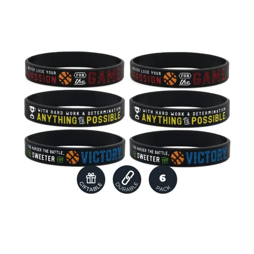 Inkstone Basketball-Armbänder aus Silikon mit motivierenden Sprüchen (6er-Pack) – Basketball-Armbänder, Schmuck, Geschenke, 20.32 centimeters, Silikongummi