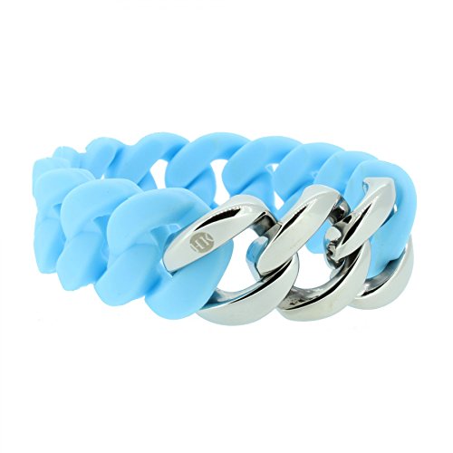 Hanse-Klunker Armband Damen ORIGINAL Silikon Hellblau, Edelstahl Silber Frauen Mädchen Größe 19-20 cm inkl. Schmuck-Geschenk-Box