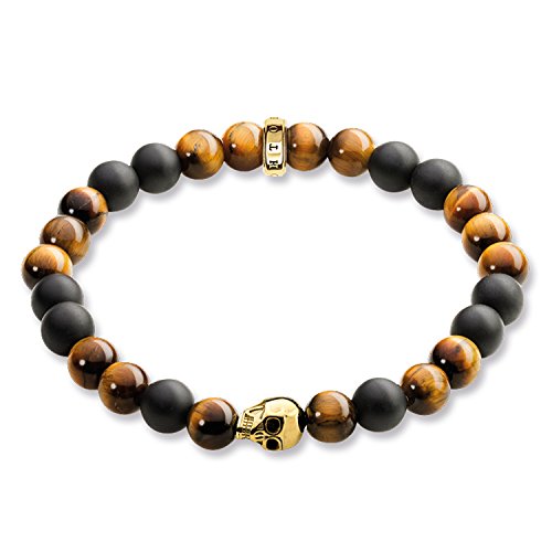 Thomas Sabo Herren-Armband Rebel at heart  Totenkopf Gold  Silber vergoldet Tigerauge braun 19 cm - A1509-881-2-L19