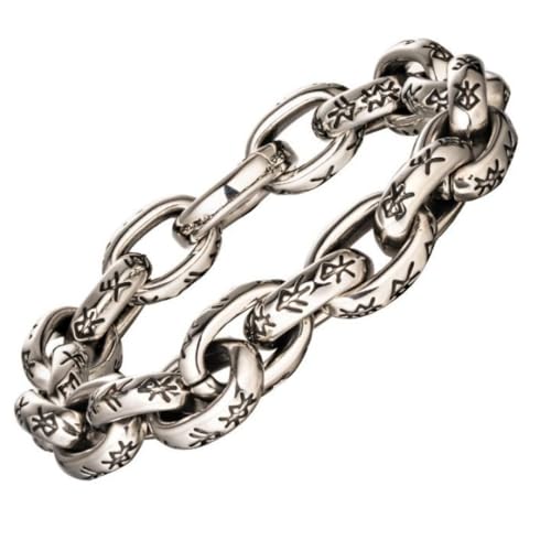 ForFox Wikinger Runen Armband Titan Edelstahl Gliederkette Armband für Herren Silber 14mm 23cm