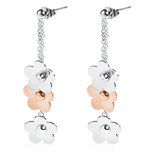 Eden Blumen Anhänger Ohrringe mit 3 PVD rotgold Swar AD