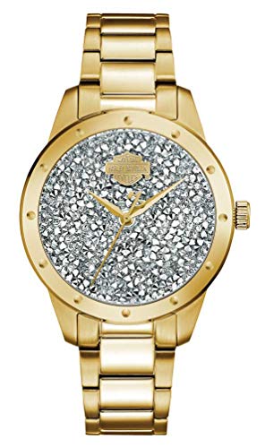 Harley-Davidson Womens B&S Crystal Rocks Watch, Gold Tone Stainless Steel 77L110