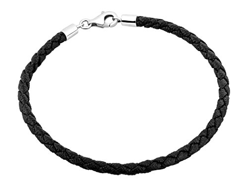 Nenalina Damen-Armband Beadarmband aus Kunstleder in schwarz, mit Karabinerverschluss in 925 Sterling Silber, Länge 19 cm, 803022-019