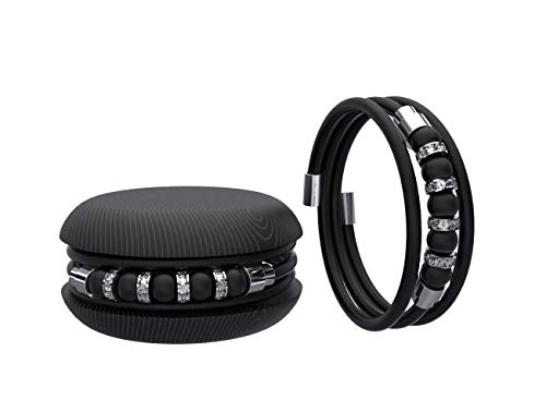 TOO LATE Macaron Damen-Gummi-Armband mit farbigen Perlen und Strasssteinen (Schwarz)