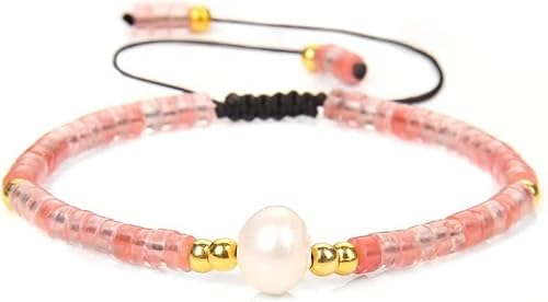 Armband for Frauen, Freundschaftsarmband, Armbänder for Frauen, Natürliche Wassermelone, roter Kristall, winziges Perlenarmband, Perlen-Edelstein, gewebtes Freundschaftsarmband, verstellbarer Chakra-A