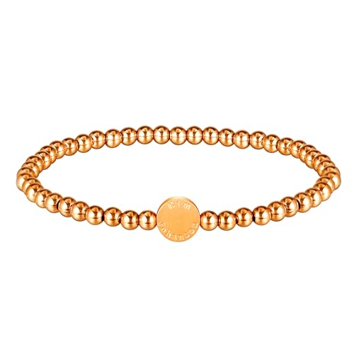 KIM JOHANSON® Edelstahl Damen Beads Armband in Silber, Gold & Roségold | Perlenarmband mit 4mm Kugeln | Wasserfest | Boho Schmuck | Elastisches Kugelarmband | Multi Layer Armkette | Inkl Schmuckbeutel