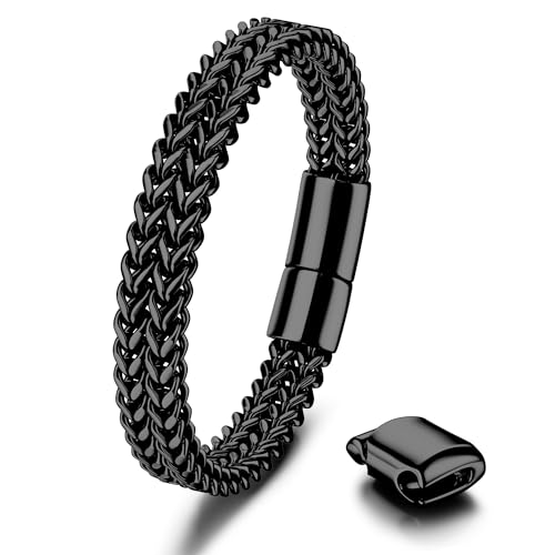 Dochais Armband für Herren Edelstahl Magnetschnalle Verlängerungsschnalle, Männer Franco Kette, Herren Armbänder Schwarz, Silber & Gold Herrenarmband Modeschmuck 10mm Breit/22.5CM Lang