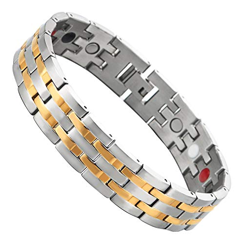 COOLSTEELANDBEYOND Edelstahl Herren Magnetisches Megnet Armband mit Magneten Germanium Silber Gold, Link-Tool zum Entfernen Enthalten