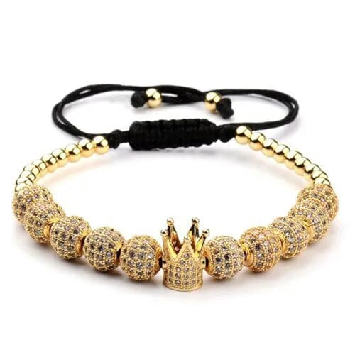 Luxus Herren Krone 18K Gold Edelstahl Perlen geflochten Manschette Armbänder Armreif-Standard