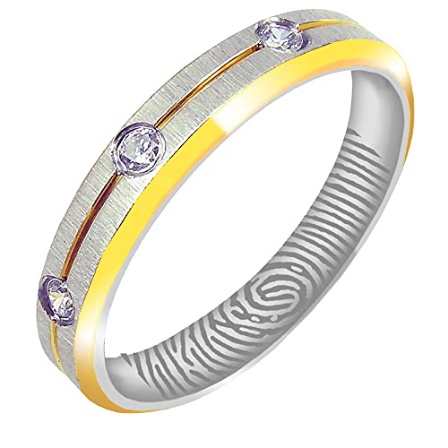 Everstone Personalisieren Fingerabdruck Gravieren Paar Ringe Eheringe, Titane Ring Herren/Damen Hochzeit, Verlobung, Freundschaftsring, Größe 46 bis 77 Zweifarbig: Gelbgold & Platin 6MM 4MM Sz
