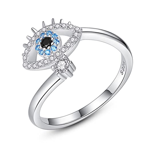 WEITING Böser Blick-Ring, offener Glück, blauer Stein, Zirkonia, 925er Sterlingsilber, verstellbarer Fingerring für Damen, feiner Schmuck, größenverstellbar, Weißgold