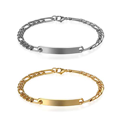 Flongo Partnerarmbänder Freundschaftsarmbänder BFF Ketten Damenarmband Herrenarmband für 2, Armreif Armkette Partner Armband Silber Gold Figarokette Panzerkette Gravur Männer Frauen
