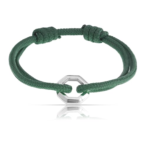 Made by Nami Surfer-Armband Herren & Damen • Segeltau Armband • Handgemacht & Geflochten • Maritimes Armband • Minimalistisches Armband • 100% Wasserfest & verstellbar • Partner Armband (Grün Silber)