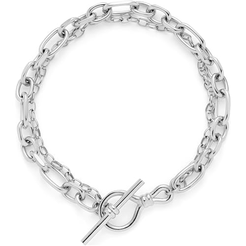 JEWELS BY LEONARDO Armband Elisabeth • Arm-Kette aus silberfarbenem Edelstahl • doppelreihigen Design und mixt eine kräftige, geschliffene Ankerkette • 19 cm Länge • Geschenk für Frauen • 025182