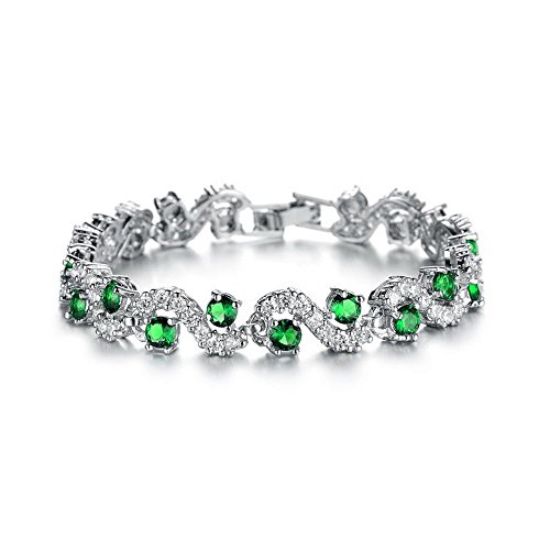 Crystalline Azuria Tennisarmband Armband mit Grüner simulierter Smaragd Zirkonia Kristalle 18 kt Weiß Vergoldet für Damen 18 cm