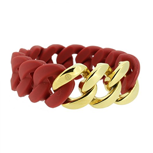 Hanse-Klunker Armband Damen ORIGINAL Silikon Rot, Edelstahl Gold Armreif Armkette Frauen Mädchen Größe 19-20 cm inkl. Schmuck-Geschenk-Box