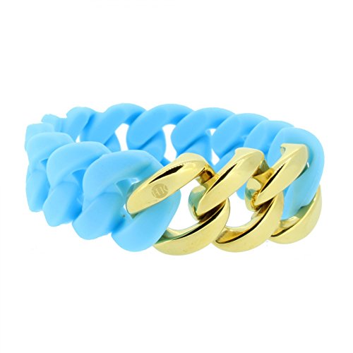Hanse-Klunker Armband Damen ORIGINAL Silikon Hellblau, Edelstahl Gold Armreif Armkette Frauen Mädchen Größe 19-20 cm inkl. Schmuck-Geschenk-Box