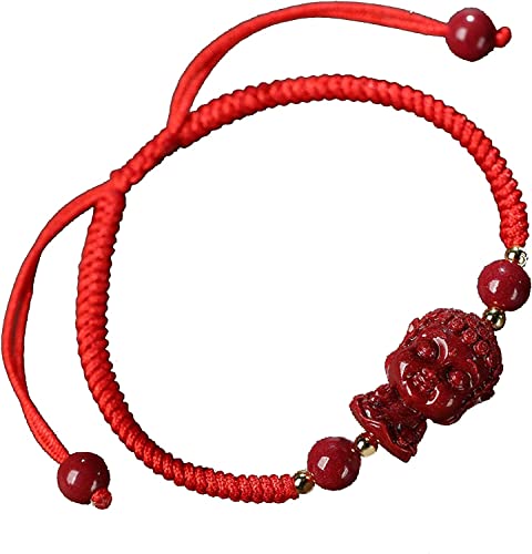 Perlen, Schutzarmbänder for Männer und Frauen, natürlicher Zinnober-Buddha, rote Schnur, Feng-Shui-Reichtum, spirituelles Heilamulett, starker Talisman for allgemeines Wohlbefinden, Chakra, verstellba