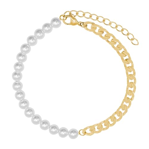 Heideman Armband Herren Jeremy aus Edelstahl gold farbend poliert Armkette für Männer mit Perle weiß