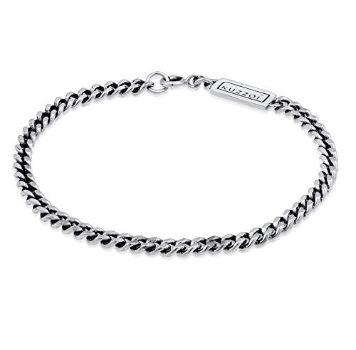 Kuzzoi Buddha Silber-Armband für Herren, handgefertigtes Panzer-Armband aus echten massiven 925 Sterling Silber oxidiert, Herren-Armband mit Federring, 5mm breit, 10g schwer, Länge 19 cm