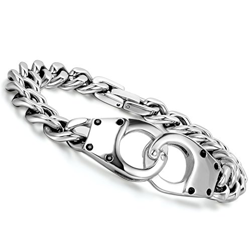 Flongo Edelstahl Armband Armreif Armkette Link Handgelenk Panzerkette Silber Handschellen Polished Poliert Herren