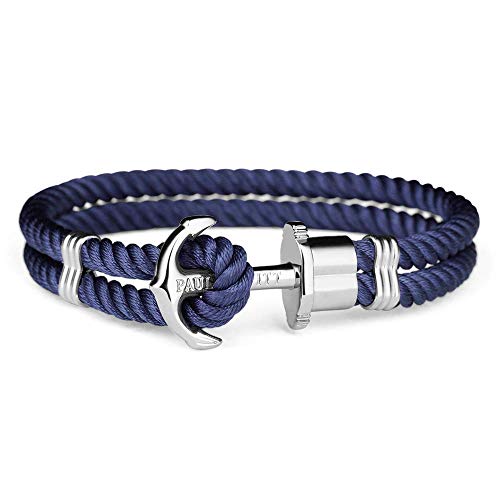 PAUL HEWITT Anker Armband PHREP - Segeltau Armband in Marineblau, Armband mit Anker Schmuck aus Edelstahl (Silber) in Größe XXXL