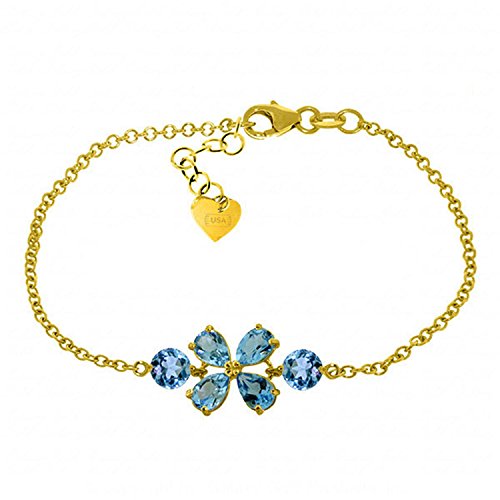 Armband aus 14 Karat Gelbgold, florales Design, Blautopas