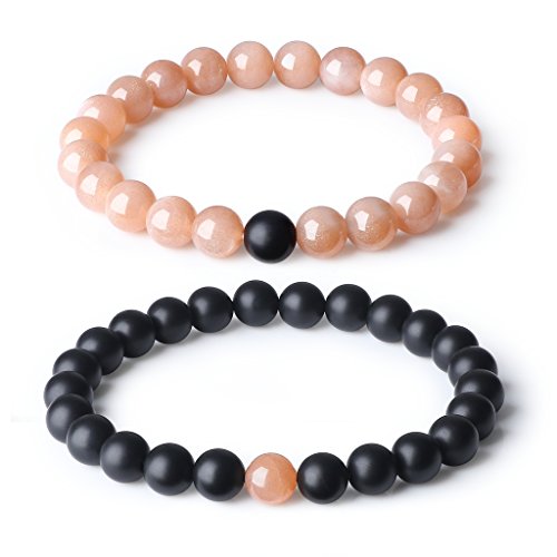 COAI Geschenkideen Freundschaftsarmbänder Partner Armband Distance Bracelets aus Matt Onyx und Sonnenstein