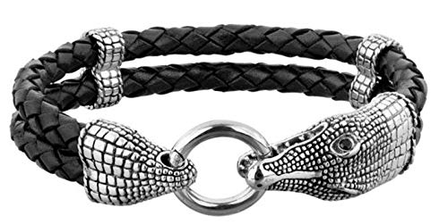 KUZZOI Herren Leder Armband mit einem als Krokodil gearbeiteten 925 Sterling Silber Verschluss, Länge 23 cm, 232088-023