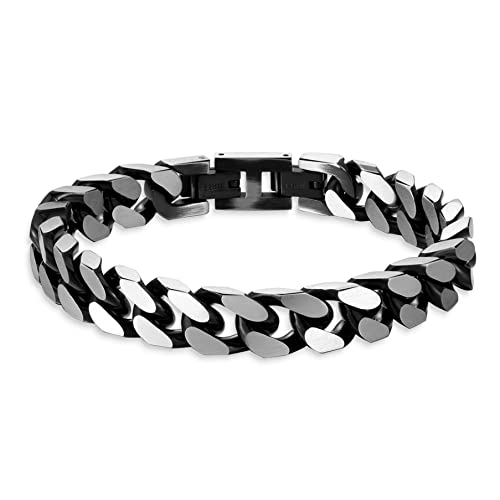 LUCKY2+7 Armband Herren-Kubanisches Gliederkettenarmband Silber Schwarz 316L Edelstahl,10 mm Breite 21 cm Länge