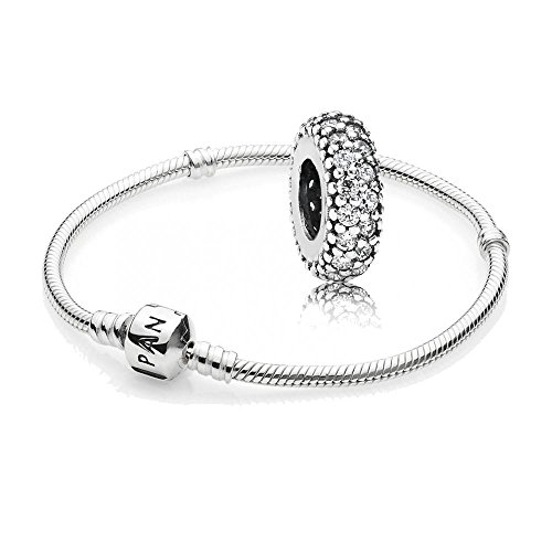 Original Pandora Geschenkset - 1 Silber Armband 590702HV-19 + 1 Silber Zwischenelement 791359CZ Pavé-Inspiration