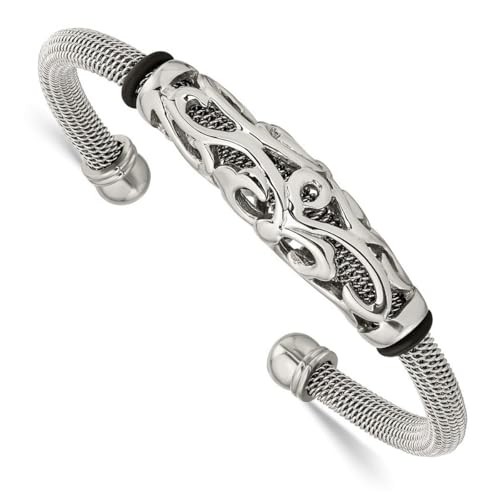 Edelstahl-Armband aus poliertem schwarzem Gummi, Maße: 5 mm breit, Schmuck Geschenke für Frauen, Metall